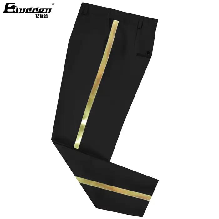 Pantalon de costume noir pour hommes, garniture en cuir doré, décontracté, formel, pour le bureau, é
