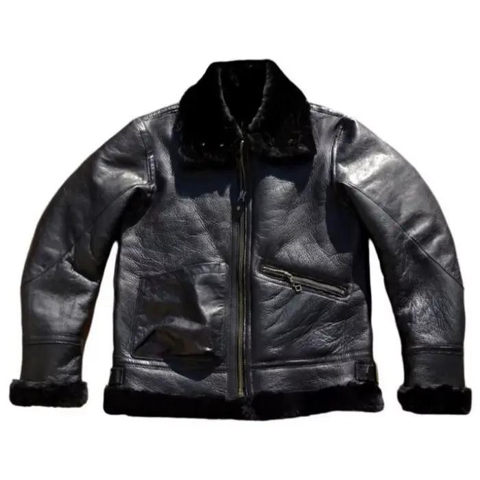 Veste en peau de mouton d'hiver noire pour homme, style rétro, taille plus 5XL, véritable peau de mo