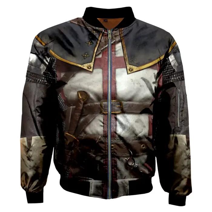 Blouson aviateur imprimé chevaliers templiers pour hommes, survêtements zippés 3D, manteau unisexe, 