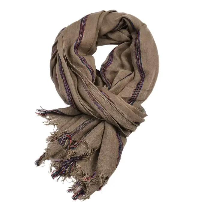 Écharpe en lin de coton rayé pour hommes, écharpes chaudes, gland court, châle Pashmina, accessoires