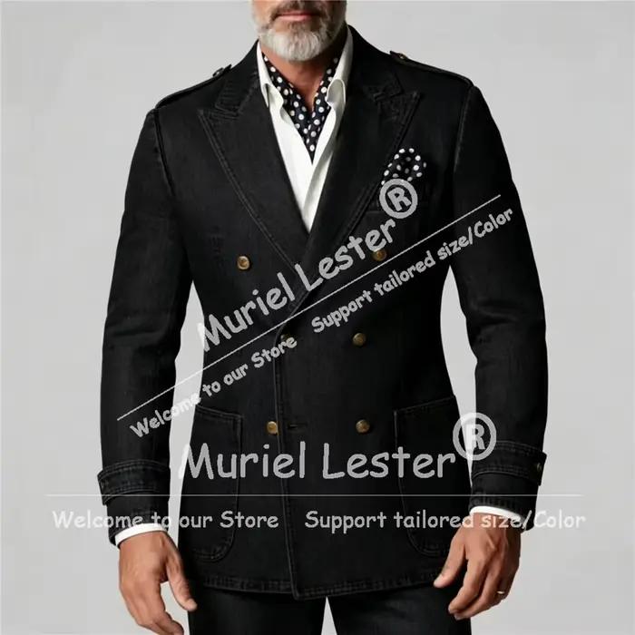 Costume en jean décontracté chic pour homme, ensemble 2 pièces, veste croisée et pantalon, sur mesur