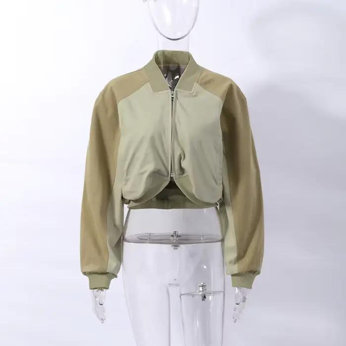 Blouson court pour femme, style bomber délavé, avec poignets côtelés, coupe courte, style vintage st