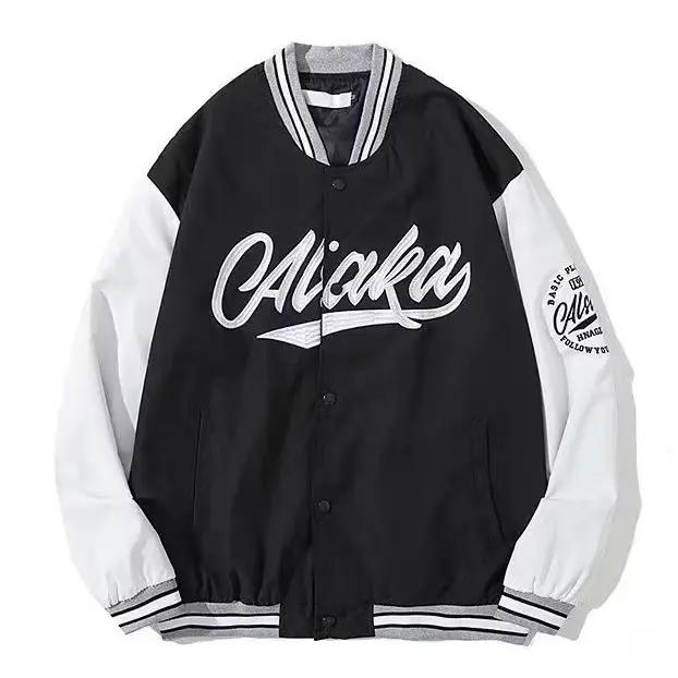 Vestes rétro américaines brodées lettre manteaux hommes moto bombe street en cuir baseball uniforme 
