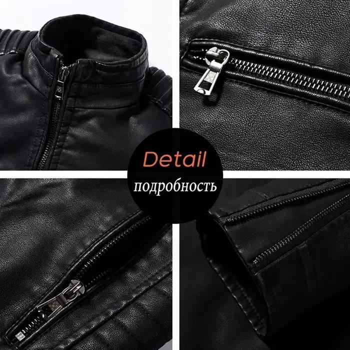 Veste en cuir pour hommes à la mode coupe ajustée col montant