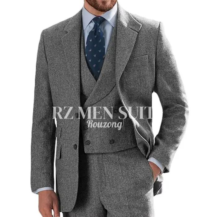 Costume en tweed EOENKKY pour hommes, 3 pièces, coupe ajustée, style formel, multiple couleurs, mariage et bal