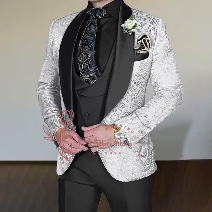 Costume jacquard gris argenté pour hommes