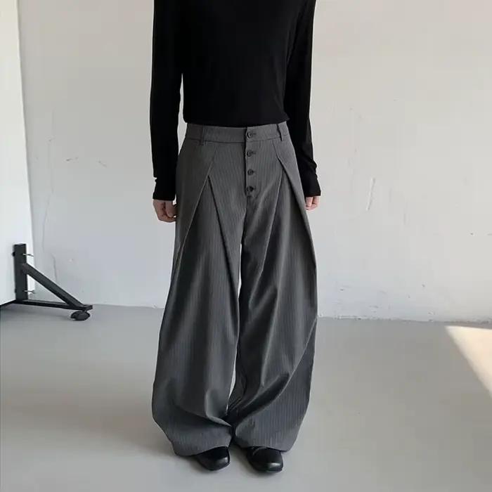 Automne hommes boucle Design costume pantalon de luxe taille haute rayé robe
