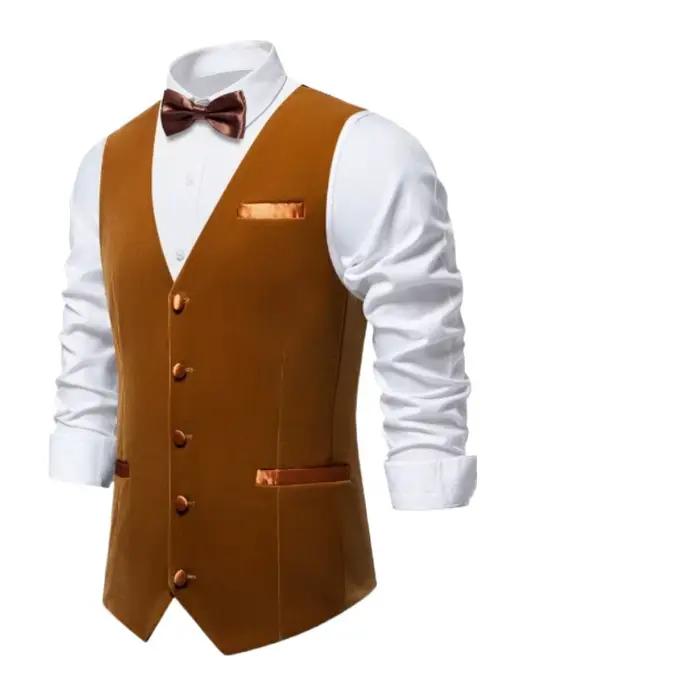 Gilet de costume en velours plat de style britannique haut de gamme bleu royal pour hommes