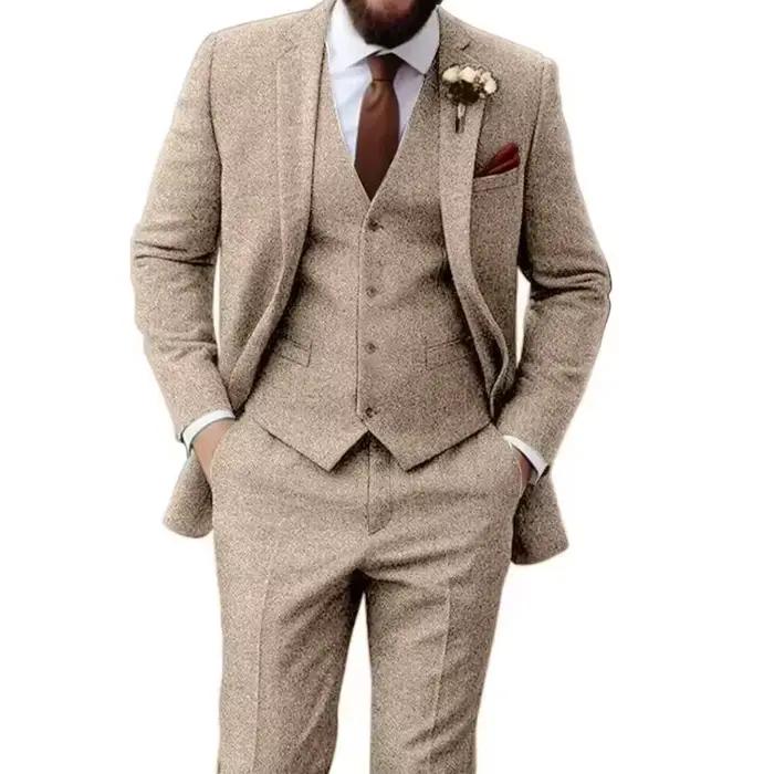Costumes pour hommes Tweed à chevrons coupe ajustée affaires Cauasl gilet veste garçons d'honneur