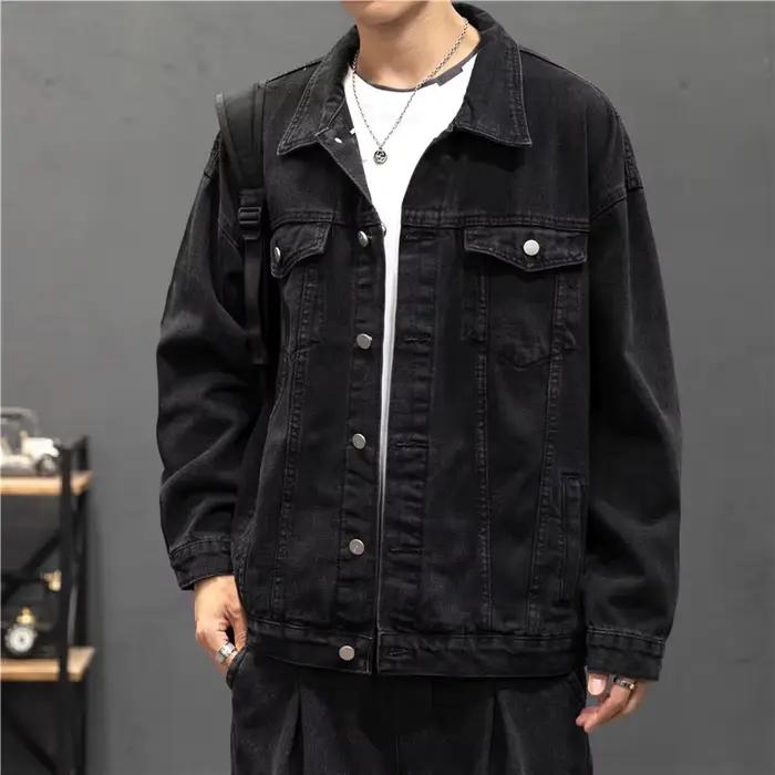 Veste en jean homme vintage streetwear décontractée col rabattu coton polyester pour hommes printemps automne occasions quotidiennes