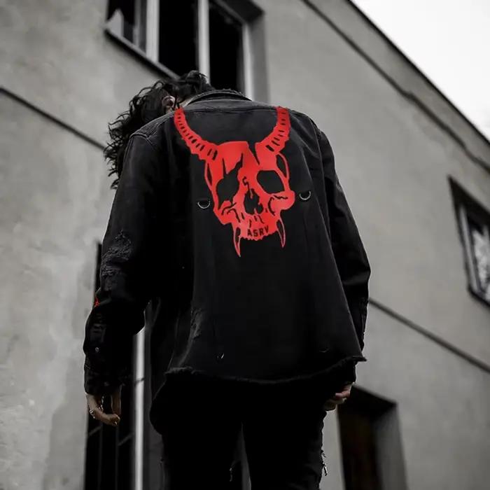Veste en jean gothique Harajuku pour homme vêtement d'halloween crâne imprimé style punk de rue haute couture homme printemps automne
