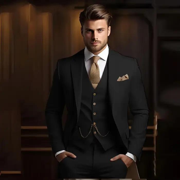 Costumes formels pour hommes pour marié 3 pièces kaki mariage