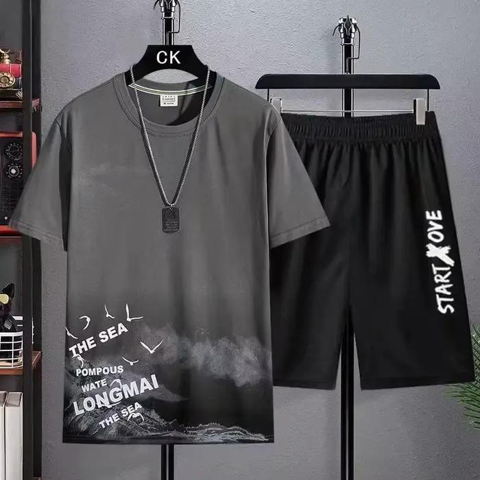 Costumes à la mode décontractés pour hommes ensemble t-shirt court et short haut d'été tenue de gymnastique pour étudiants 2 pièces survêtements hommes