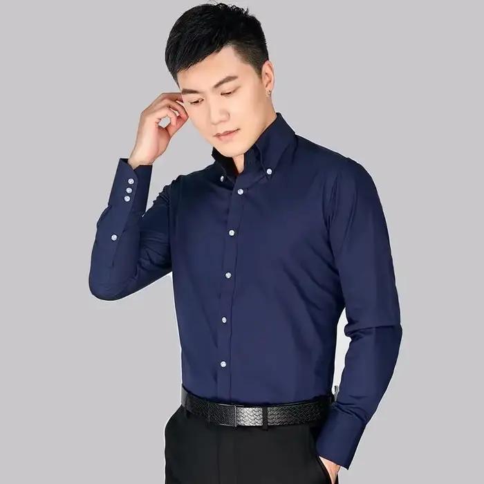 Chemise blanche classique pour hommes coréenne leisure slim fit résistante aux rides four seasons ```