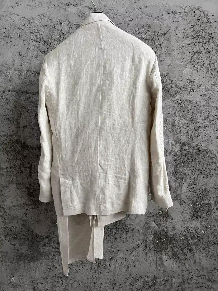 Veste de costume TOP-YAMAMOTO en lin pour hommes style décontracté élégant banquet quatre saisons ouverture frontale irrégulière double col