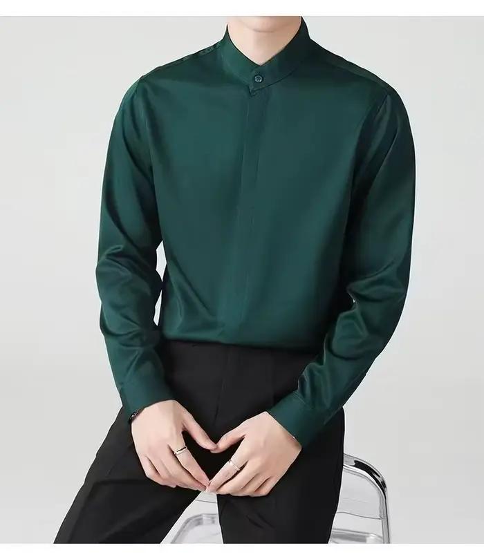 Chemise à manches longues pour homme à col mandarin