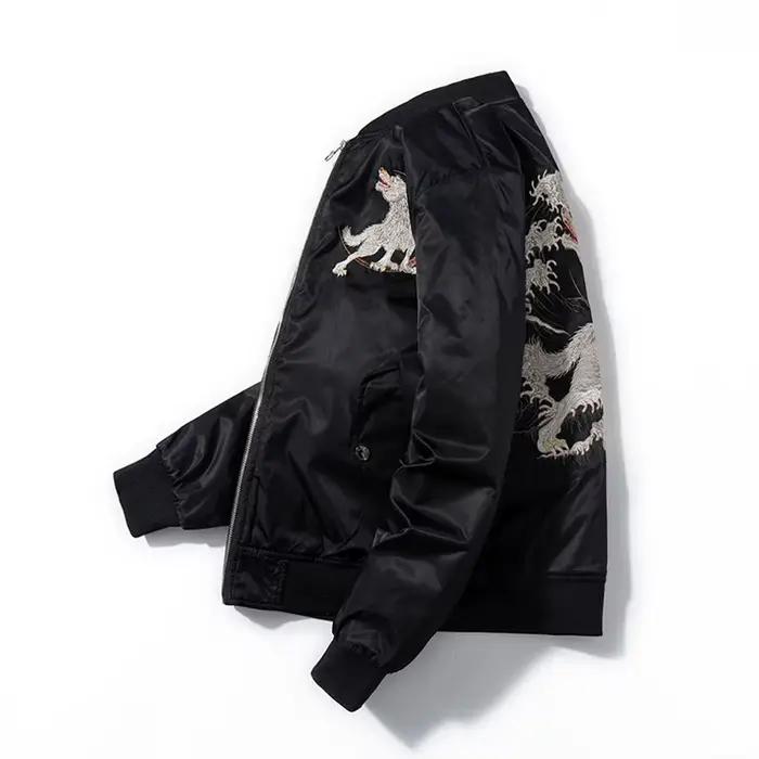 Veste brodée loup homme hiHE style moto et motard pour hommes vêtements extérieurs polyester occassions décontractées et musicales