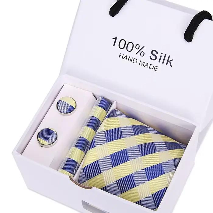 Coffret cadeau cravate homme cinq pièces costume formel bureau affaires 7.5 cm rayé bleu noir