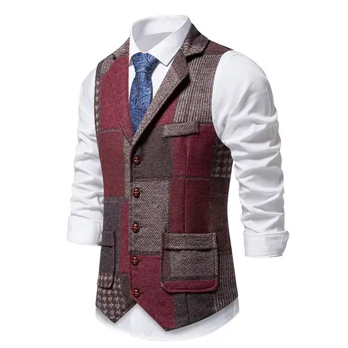Gilet vert à carreaux en Tweed pour hommes
