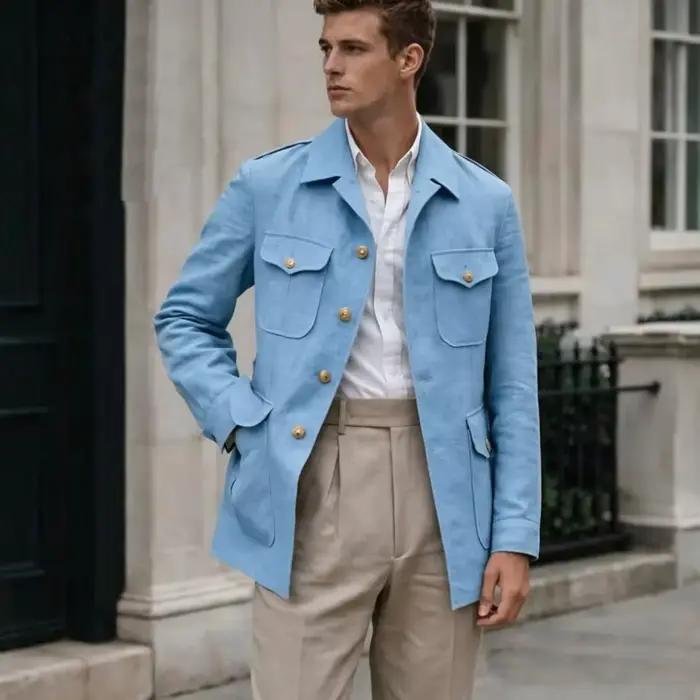 Costume Homme Lin Fait Main Style Safari Vintage Sur Mesure 2 Pièces (Blazer et Pantalon) pour Mariage