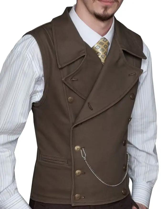 Gilet en laine marron pour homme, col à revers, glaçure trempée, gilet formel décontracté, double boutonnage, affaires, coupe couvertes, homme d'honneur pour mariage