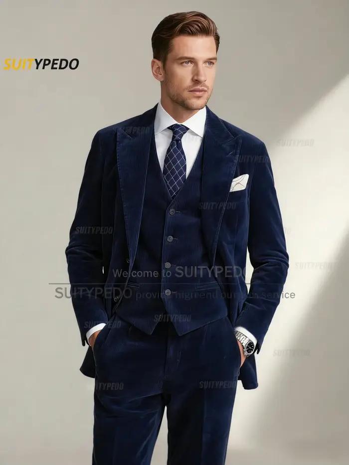Ensemble de costume élégant en velours côtelé pour hommes