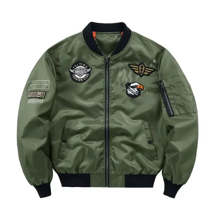 Blouson Aviateur Homme Printemps Automne Style Décontracté Air Force MA-1 Veste Baseball Fermeture Éclair Manches Longues Polyester