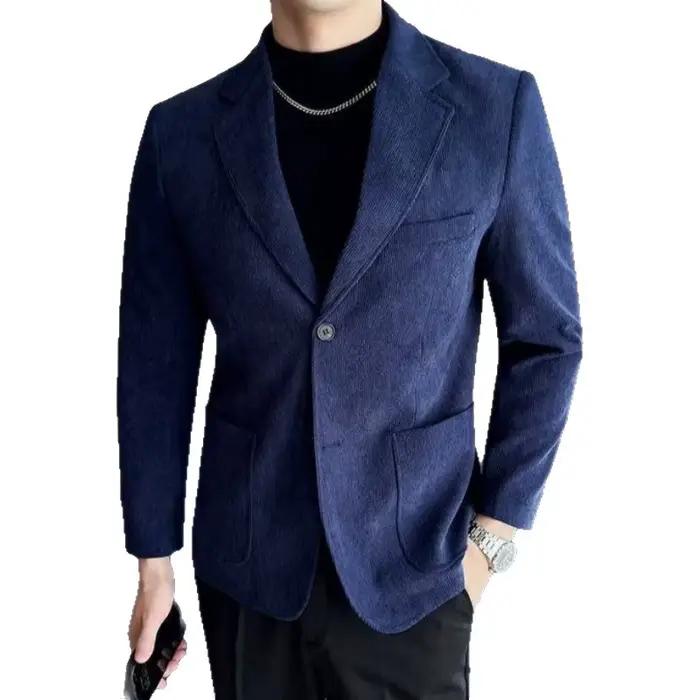 Costume homme en corduroy casual coupe slim style britannique mode simple boutonnage simple printemps automne vêtements homme costumes taillés occasions décontractées