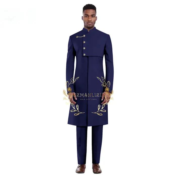 Ensemble 2 pièces manteau Long bleu Royal pour hommes