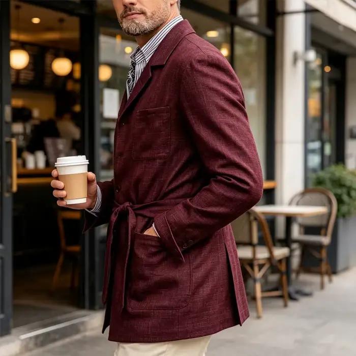 Blazer en lin pour homme avec ceinture