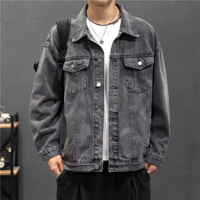 Veste en jean homme vintage streetwear décontractée col rabattu coton polyester pour hommes printemps automne occasions quotidiennes