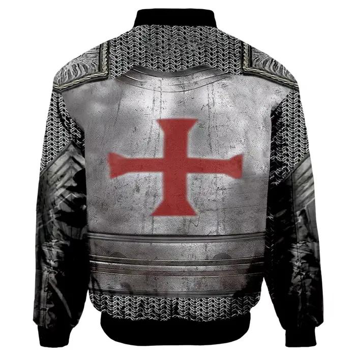 Blouson Aviateur Imprimé Chevaliers Templiers Pour Hommes Survêtements Zippés 3D Manteau Unisexe Occasions Spéciales Vestes d'Automne Hiver