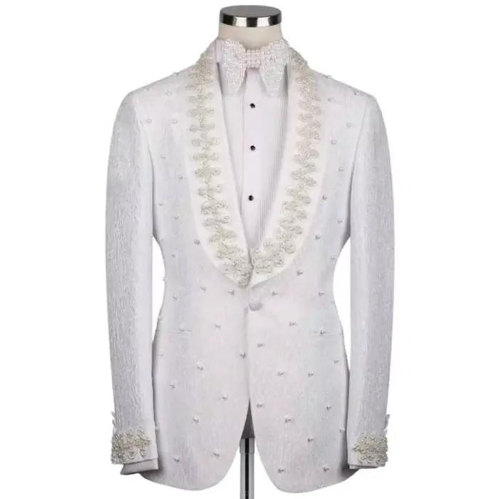 Costumes de mariage blancs pour hommes, blazer en coton tendance, sur mesure, veste de marié, pantalon, costumes de chanteur, occasions formelles, fête, personnalisés