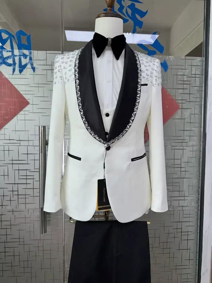 Costume de Mariage de Luxe pour Homme avec Revers Châle Orné de Strass