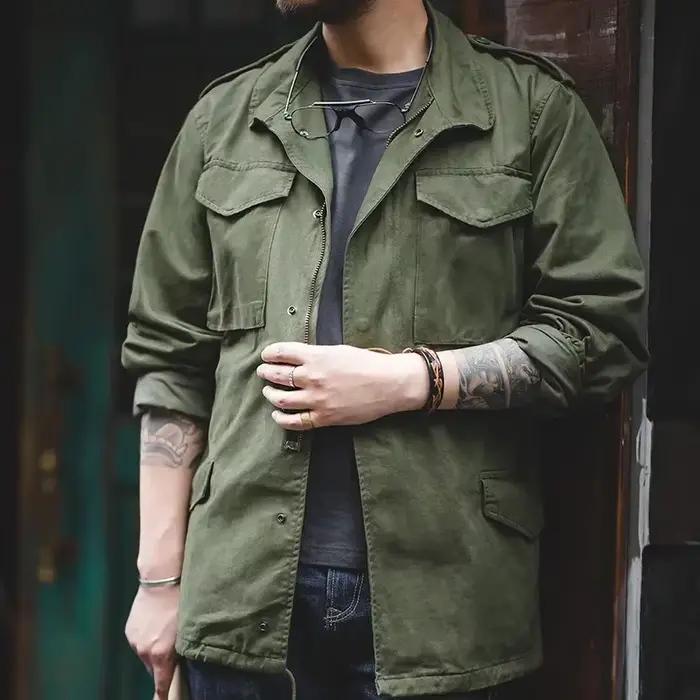 Veste rétro européenne et américaine homme veste de travail vestes décontractées printemps automne polyester col rabattu