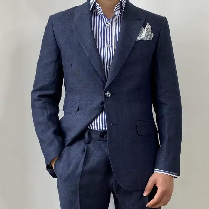 Costume en lin bleu marine pour hommes
