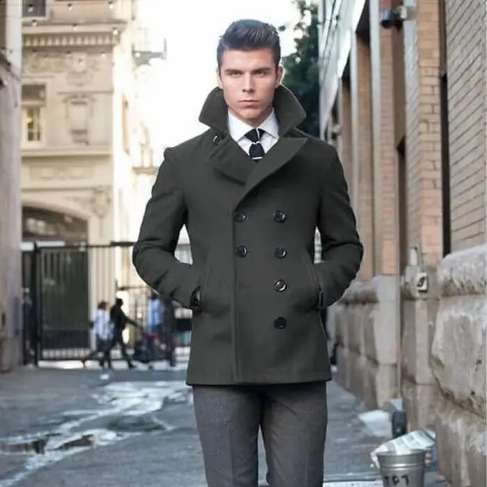 Manteau homme élégant en polyester avec double boutonnage pour mariés et occasions spéciales