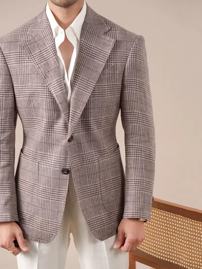 Blazer en lin à carreaux Prince italien pour homme style anglais vintage décontracté et professionnel pour toute saison