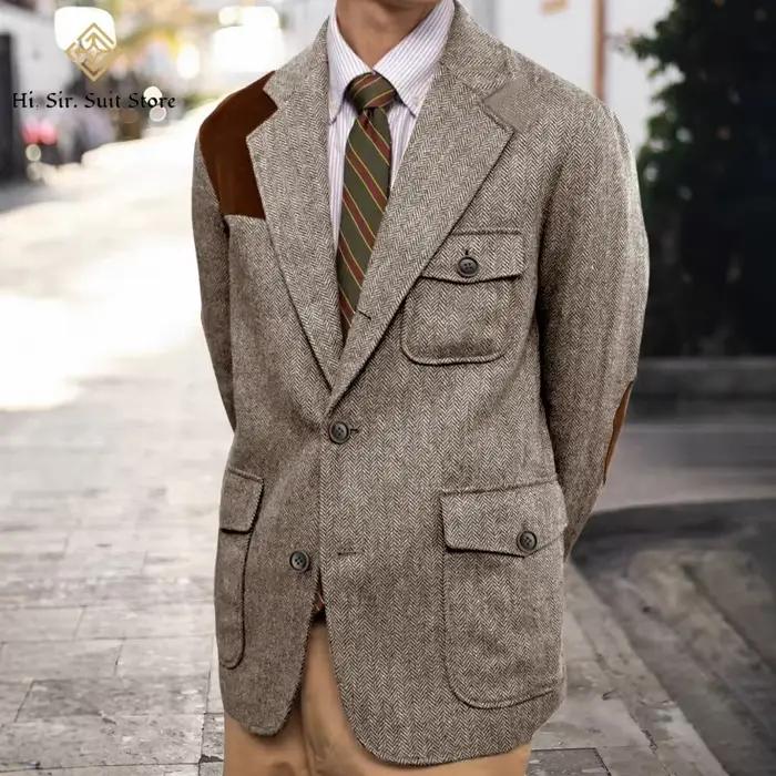 Vintage hommes Blazer chevrons Tweed veste automne hiver épais nouveau formel affaires Shopping quotidien angleterre Style Sport manteaux