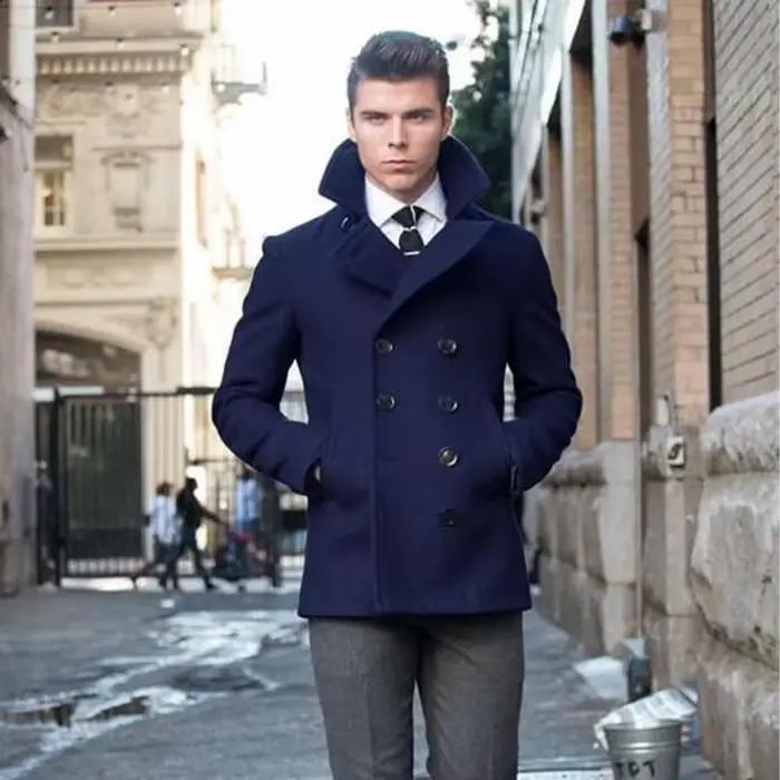 Manteau homme élégant en polyester avec double boutonnage pour mariés et occasions spéciales