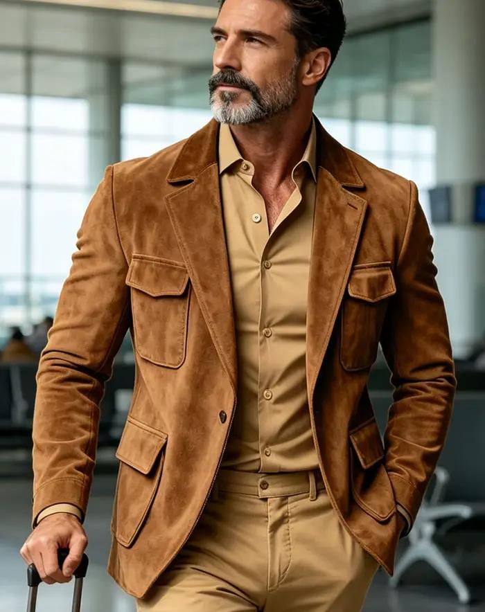 Blazer safari en daim marron pour homme