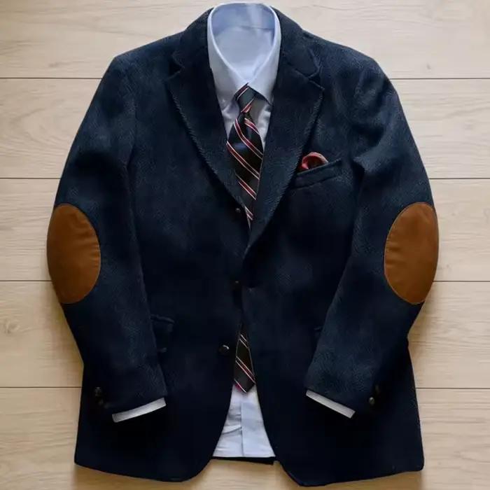 Blazer vintage en tweed à chevrons pour homme avec patchs aux coudes