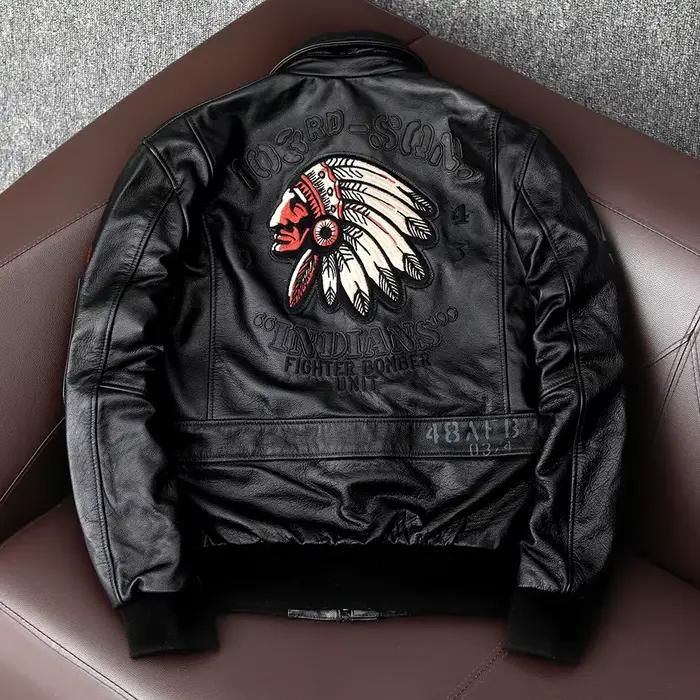 Blouson aviateur en cuir véritable pour homme
