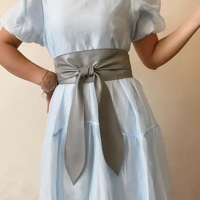 Ceinture à nœud papillon solide en PU pour femmes, polyvalente et élégante pour robes, manteau et tenues de travail occasions spéciales