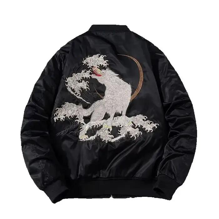 Veste brodée loup homme hiHE style moto et motard pour hommes vêtements extérieurs polyester occassions décontractées et musicales