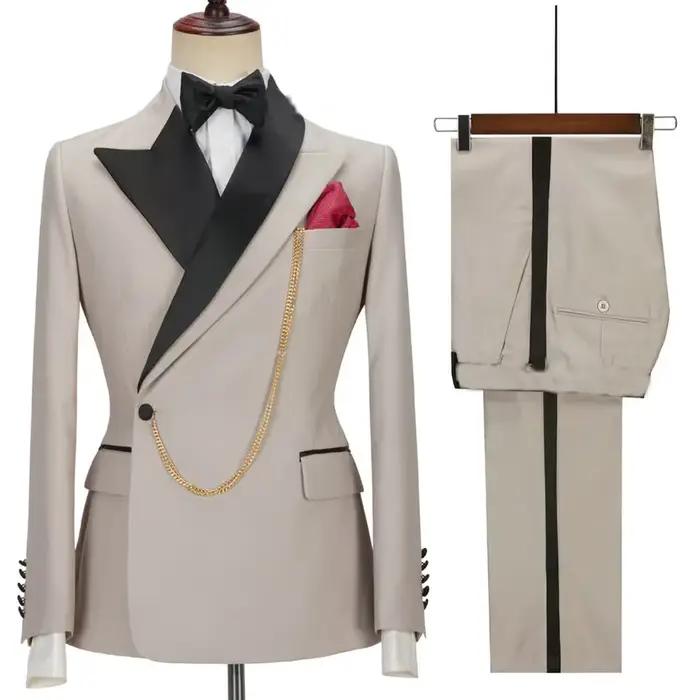 Dernière conception jaune hommes costumes revers à pointe un bouton décontracté mince mâle costume affaires mariage marié élégant 2 pièces Blazer pantalon