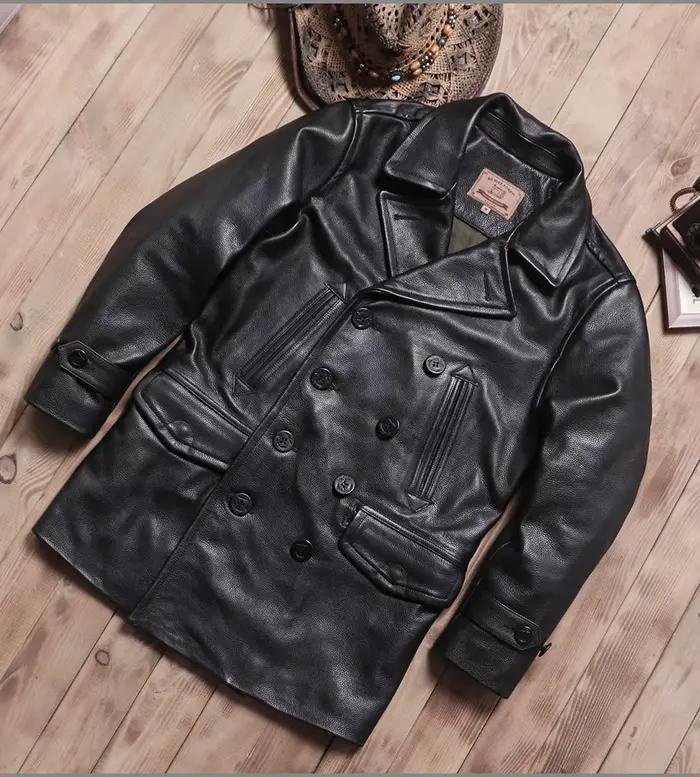 Veste en cuir noire d'hiver pour homme