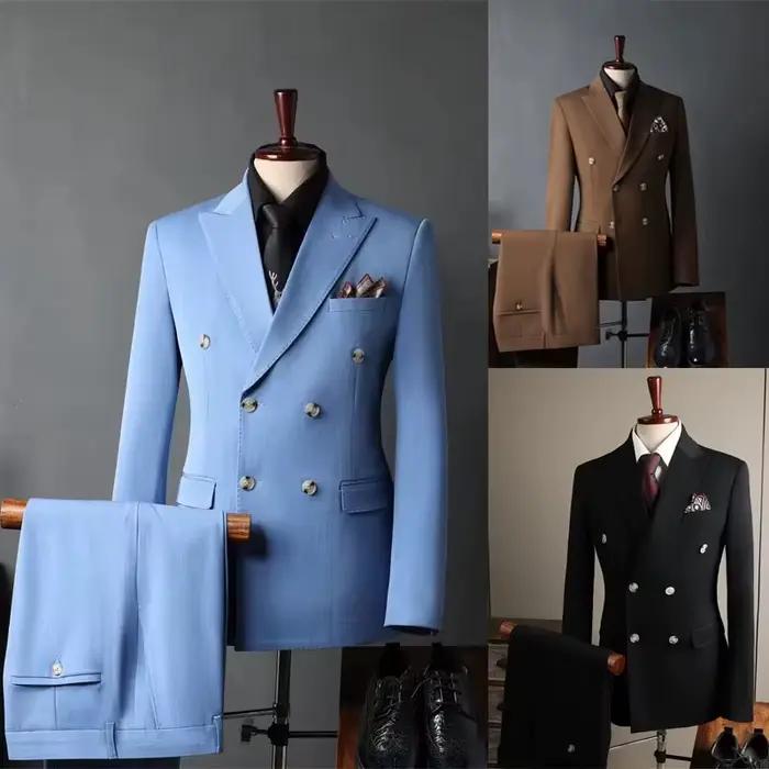 Ensemble de costumes classiques pour hommes d'affaires en polyester et viscose pour mariages et cérémonies formelles