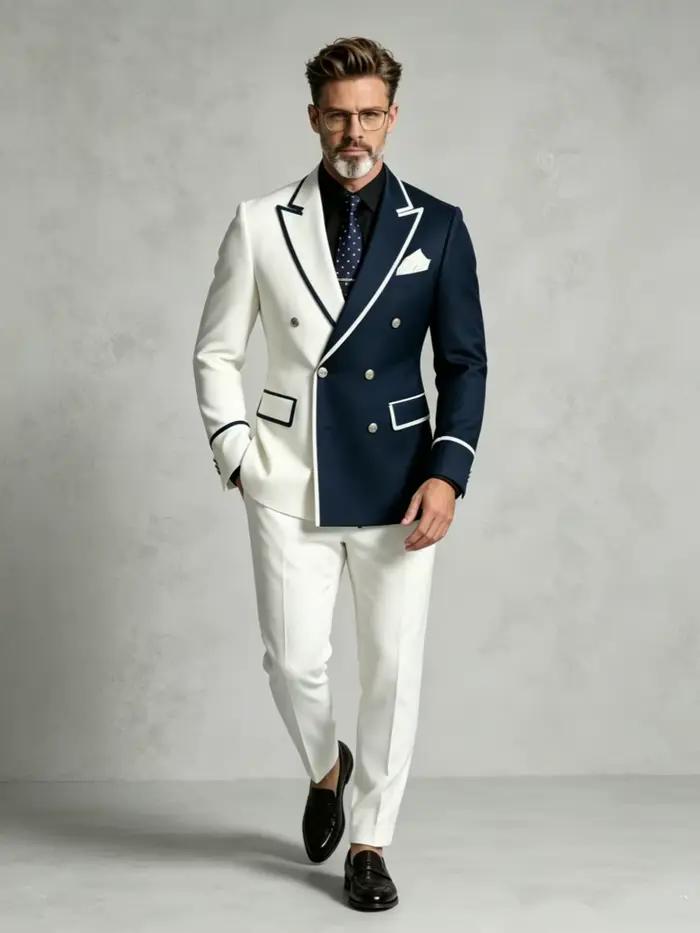 Costume homme blanc et bleu marine contrasté