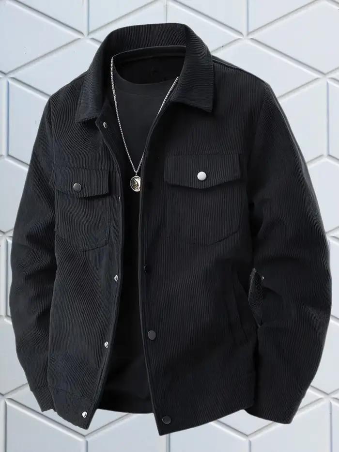 Veste en velours côtelé noir décontractée pour homme style vintage pour faire du shopping printemps automne polyvalente polyester rayonne